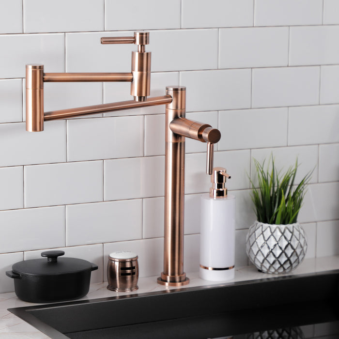 Kingston Sona KS870DLAC - Concord Two-Handle 1-Hole Deck Mount Pot Filler Faucet, Antique Copper