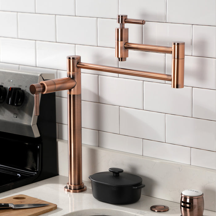 Kingston Sona KS870DLAC - Concord Two-Handle 1-Hole Deck Mount Pot Filler Faucet, Antique Copper