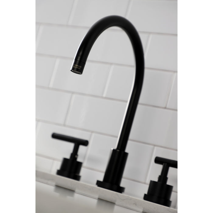 Kingston Sona KS8720CKLBS - Kaiser Double-Handle 4-Hole Widespread Kitchen Faucet with Brass Sprayer, Matte Black