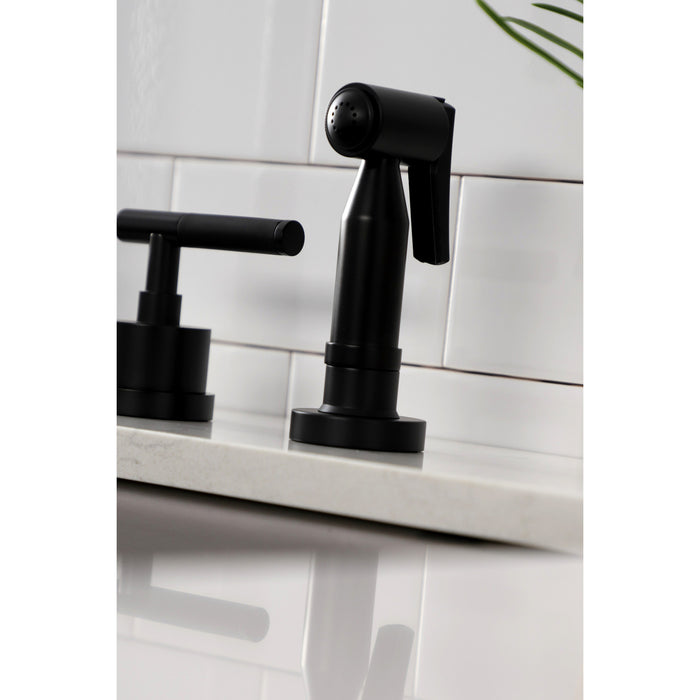 Kingston Sona KS8720CKLBS - Kaiser Double-Handle 4-Hole Widespread Kitchen Faucet with Brass Sprayer, Matte Black