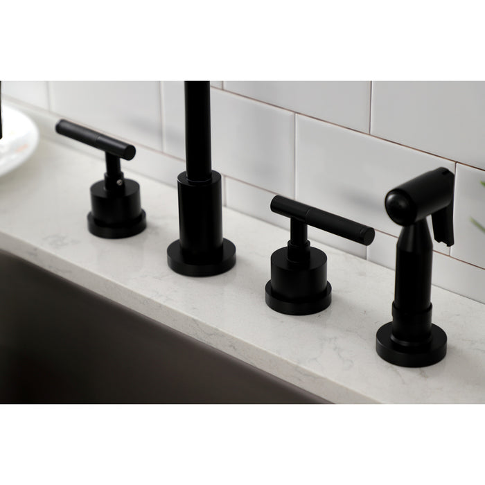 Kingston Sona KS8720CKLBS - Kaiser Double-Handle 4-Hole Widespread Kitchen Faucet with Brass Sprayer, Matte Black