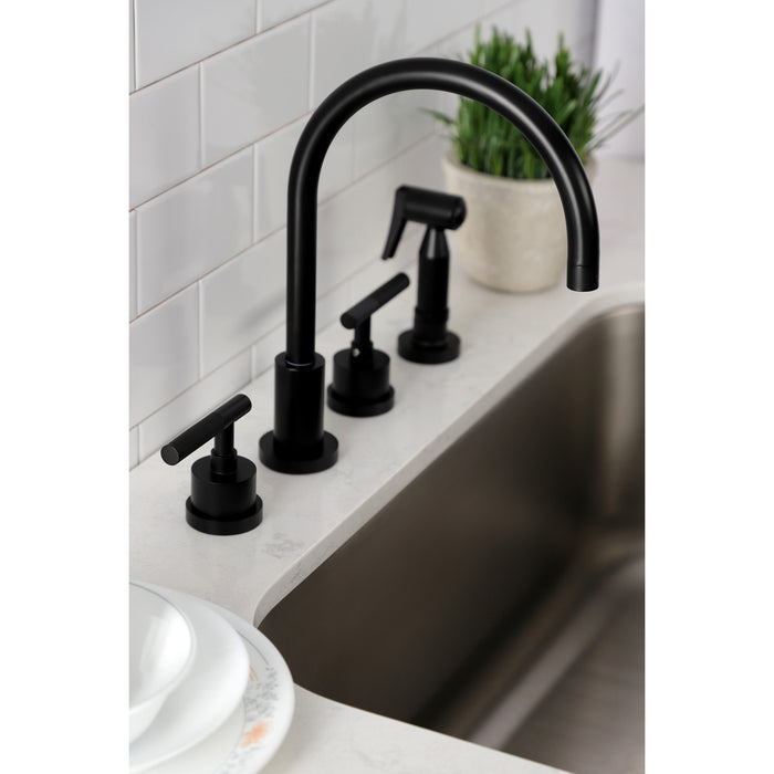 Kingston Sona KS8720CKLBS - Kaiser Double-Handle 4-Hole Widespread Kitchen Faucet with Brass Sprayer, Matte Black