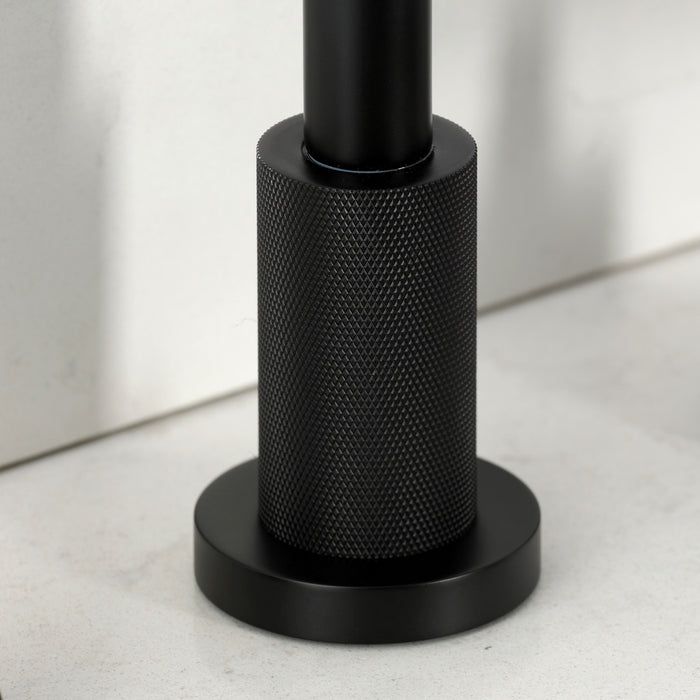 Kingston Sona KS8720KNLBS - Convergent Double-Handle 4-Hole Widespread Kitchen Faucet with Knurled Handle 4-Hole and Brass Sprayer, Matte Black