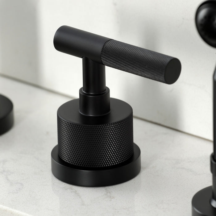 Kingston Sona KS8720KNLBS - Convergent Double-Handle 4-Hole Widespread Kitchen Faucet with Knurled Handle 4-Hole and Brass Sprayer, Matte Black