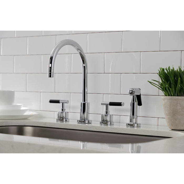 Kaiser KS8721CKLBS Double-Handle 4-Hole Widespread Kitchen Faucet with Brass Sprayer, Polished Chrome