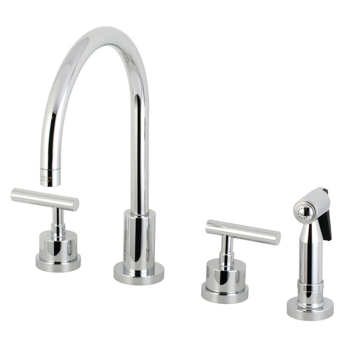 Kingston Sona KS8721CMLBS - Manhattan Double-Handle 4-Hole Widespread Kitchen Faucet with Brass Sprayer, Polished Chrome