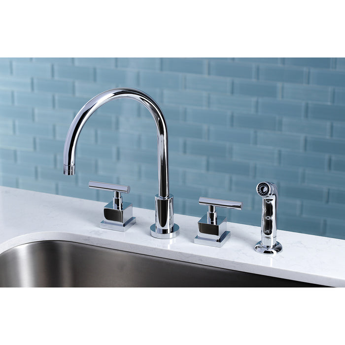 Kingston Sona KS8721CQL - Claremont Double-Handle 4-Hole Widespread Kitchen Faucet with Plastic Sprayer, Polished Chrome