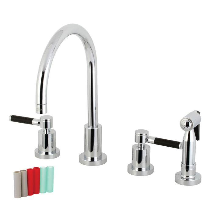 Kingston Sona KS8721DKLBS - Kaiser Double-Handle 4-Hole Widespread Kitchen Faucet with Brass Sprayer, Polished Chrome