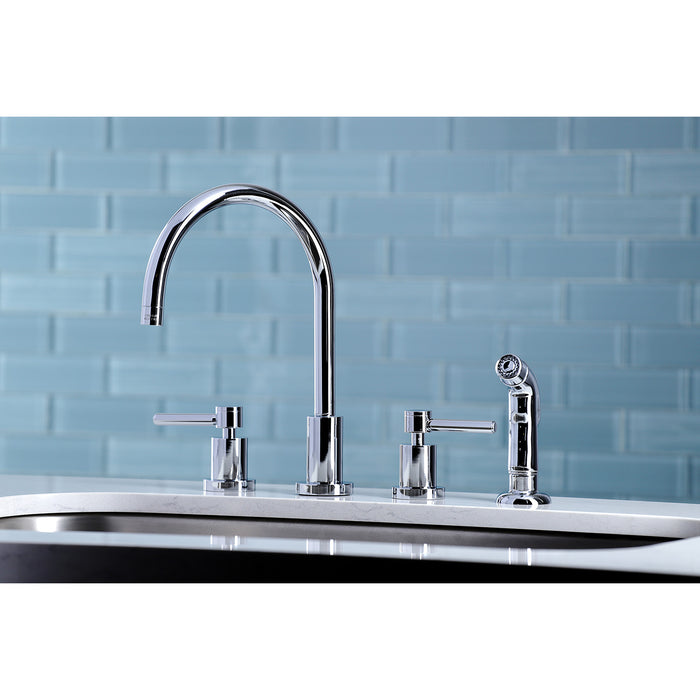 Kingston Sona KS8721DL - Concord Double-Handle 4-Hole Widespread Kitchen Faucet with Plastic Sprayer, Polished Chrome
