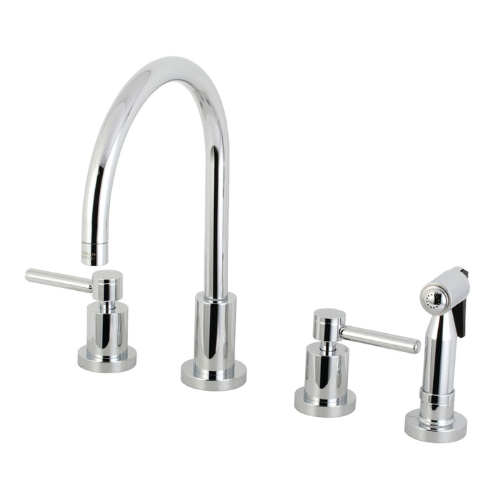 Kingston Sona KS8721DLBS - Concord Double-Handle 4-Hole Widespread Kitchen Faucet with Brass Sprayer, Polished Chrome