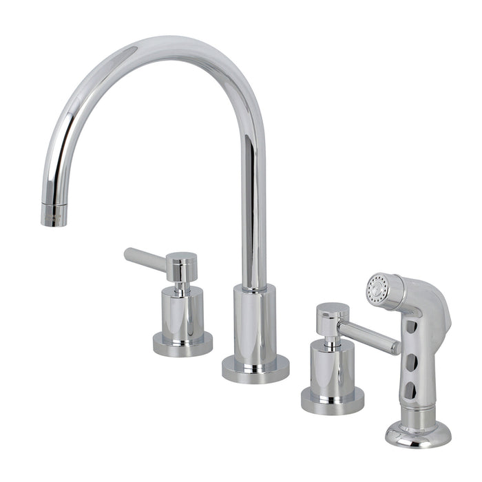 Kingston Sona KS8721DL - Concord Double-Handle 4-Hole Widespread Kitchen Faucet with Plastic Sprayer, Polished Chrome