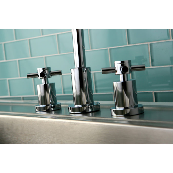 Kingston Sona KS8721DX - Concord Double-Handle 4-Hole Widespread Kitchen Faucet with Plastic Sprayer, Polished Chrome
