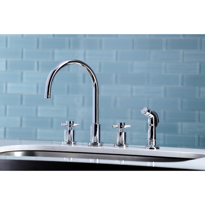 Kingston Sona KS8721DX - Concord Double-Handle 4-Hole Widespread Kitchen Faucet with Plastic Sprayer, Polished Chrome