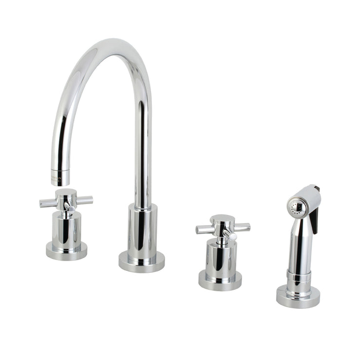Kingston Sona KS8721DXBS - Concord Double-Handle 4-Hole Widespread Kitchen Faucet with Brass Sprayer, Polished Chrome