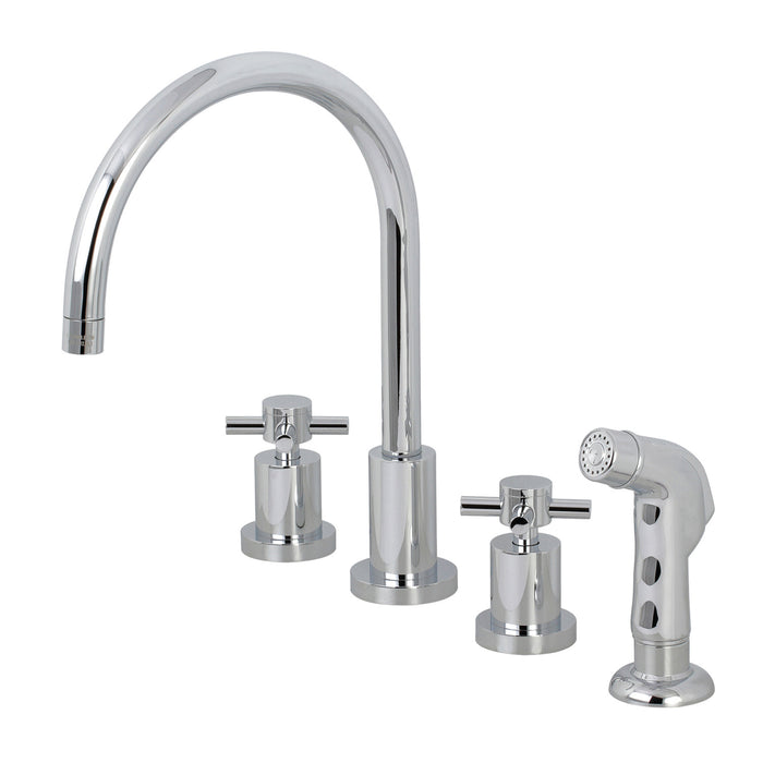 Kingston Sona KS8721DX - Concord Double-Handle 4-Hole Widespread Kitchen Faucet with Plastic Sprayer, Polished Chrome