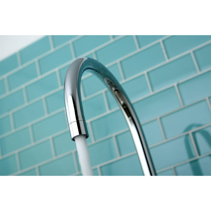 Kingston Tulare KS8721ZX - Millennium Double-Handle 4-Hole Widespread Kitchen Faucet with Plastic Sprayer, Polished Chrome