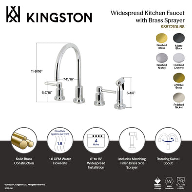 Kingston Brass Concord Küchenarmatur – Wandmontiert, Mattschwarz | 20,3 Cm Lochabstand, Keramikkartusche