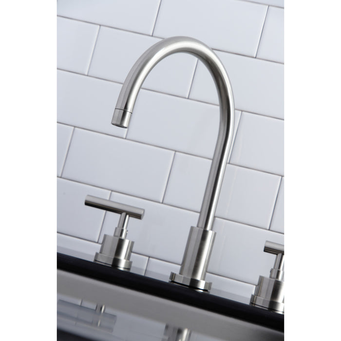 Kingston Sona KS8728CMLBS - Manhattan Double-Handle 4-Hole Widespread Kitchen Faucet with Brass Sprayer, Brushed Nickel