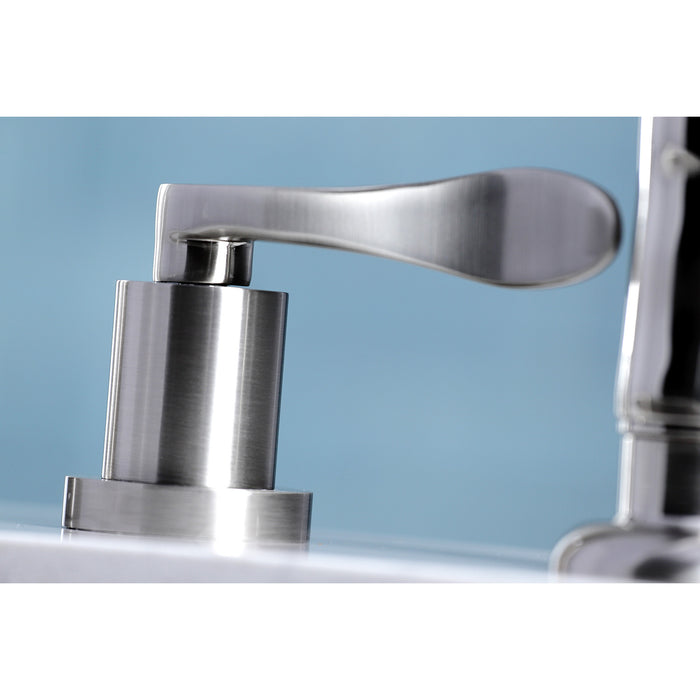 Kingston Sona KS8728DFLDouble-Handle 4-Hole Widespread Kitchen Faucet with Plastic Sprayer, Brushed Nickel