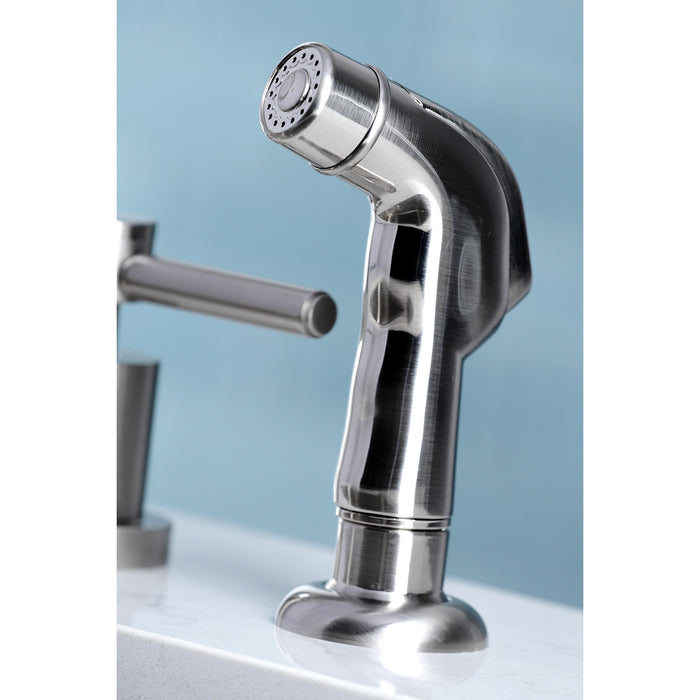 Kingston Sona KS8728DL - Concord Double-Handle 4-Hole Widespread Kitchen Faucet with Plastic Sprayer, Brushed Nickel