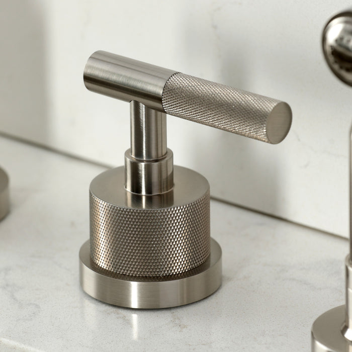 Kingston Sona KS8728KNLBS - Convergent Double-Handle 4-Hole Widespread Kitchen Faucet with Knurled Handle 4-Hole and Brass Sprayer, Brushed Nickel