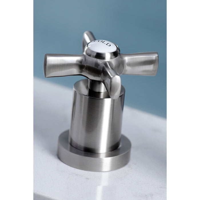 Kingston Tulare KS8728ZX - Millennium Double-Handle 4-Hole Widespread Kitchen Faucet with Plastic Sprayer, Brushed Nickel