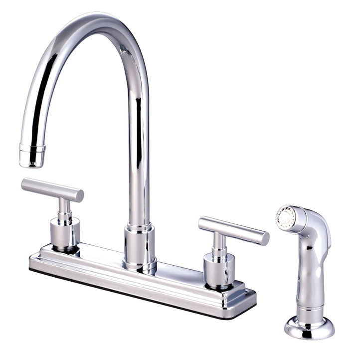 Kingston Sona KS8791CML - Manhattan Two-Handle 4-Hole 8" Centerset Kitchen Faucet with Side Sprayer, Polished Chrome