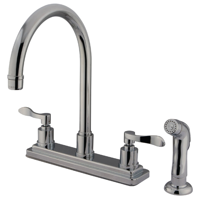 Kingston Tulare KS8791DFLTwo-Handle 4-Hole 8" Centerset Kitchen Faucet with Side Sprayer, Polished Chrome