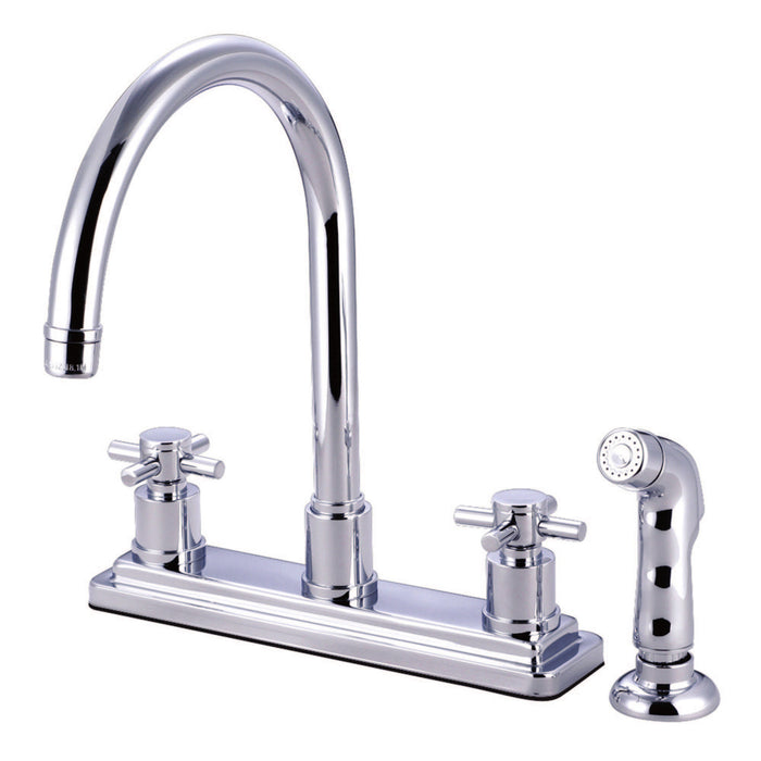 Kingston Sona KS8791DX - Concord Two-Handle 4-Hole 8" Centerset Kitchen Faucet with Side Sprayer, Polished Chrome