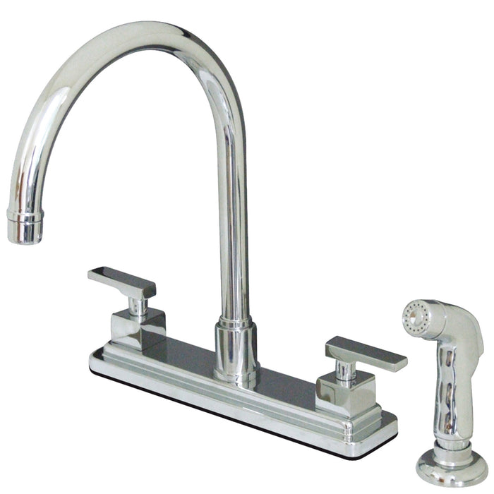 Kingston Sona KS8791QLL - Executive Two-Handle 4-Hole 8" Centerset Kitchen Faucet with Side Sprayer, Polished Chrome
