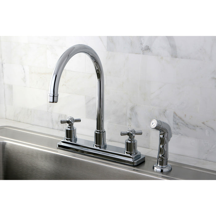 Kingston Tulare KS8791ZX - Millennium Two-Handle 4-Hole 8" Centerset Kitchen Faucet with Side Sprayer, Polished Chrome