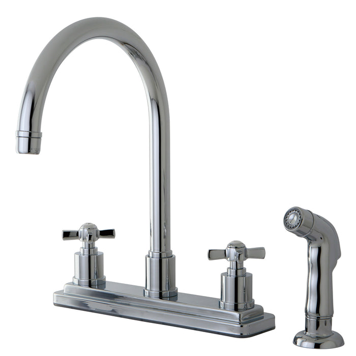 Kingston Tulare KS8791ZX - Millennium Two-Handle 4-Hole 8" Centerset Kitchen Faucet with Side Sprayer, Polished Chrome