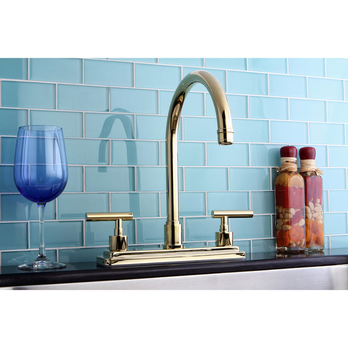 Kingston Sona KS8792CMLLS - Manhattan Two-Handle 3-Hole 8" Centerset Kitchen Faucet, Polished Brass