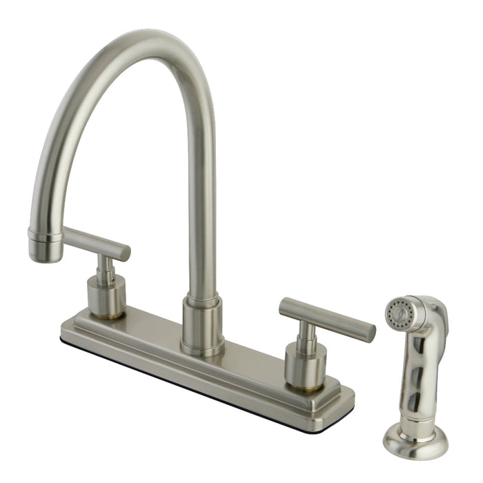 Kingston Sona KS8798CML - Manhattan Two-Handle 4-Hole 8" Centerset Kitchen Faucet with Side Sprayer, Brushed Nickel