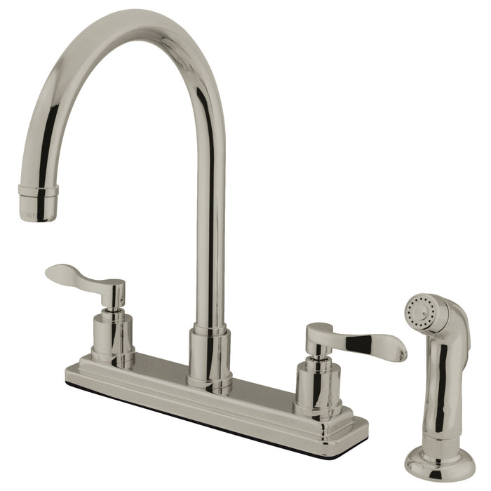 Kingston Tulare KS8798DFLTwo-Handle 4-Hole 8" Centerset Kitchen Faucet with Side Sprayer, Brushed Nickel