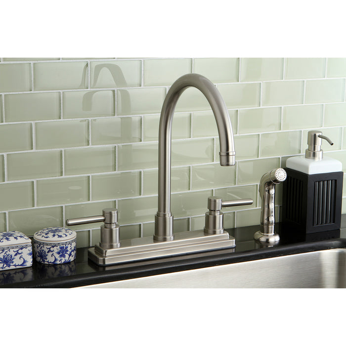 Kingston Sona KS8798DL - Concord Two-Handle 4-Hole 8" Centerset Kitchen Faucet with Side Sprayer, Brushed Nickel