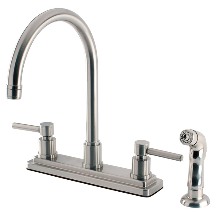 Kingston Sona KS8798DL - Concord Two-Handle 4-Hole 8" Centerset Kitchen Faucet with Side Sprayer, Brushed Nickel