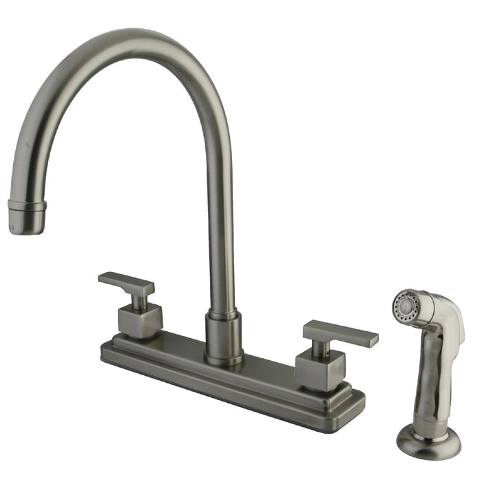 Kingston Sona KS8798QLL - Executive Two-Handle 4-Hole 8" Centerset Kitchen Faucet with Side Sprayer, Brushed Nickel