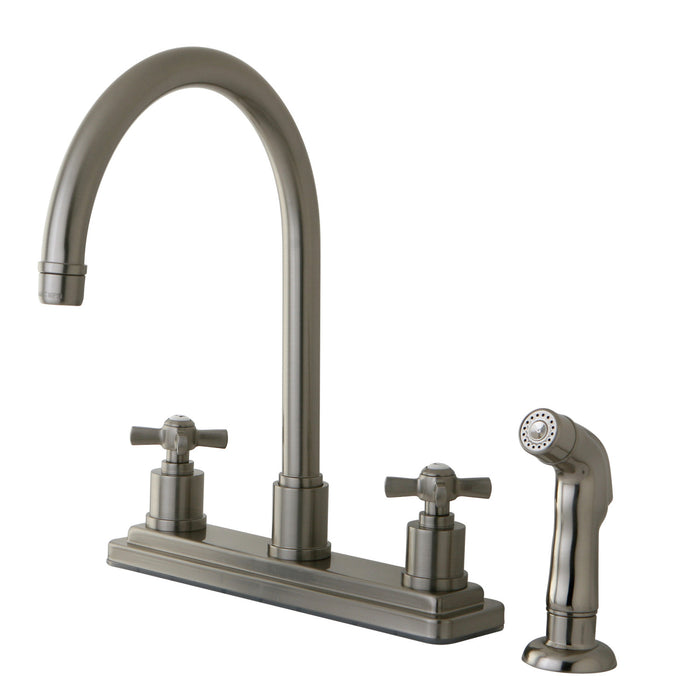 Kingston Tulare KS8798ZX - Millennium Two-Handle 4-Hole 8" Centerset Kitchen Faucet with Side Sprayer, Brushed Nickel