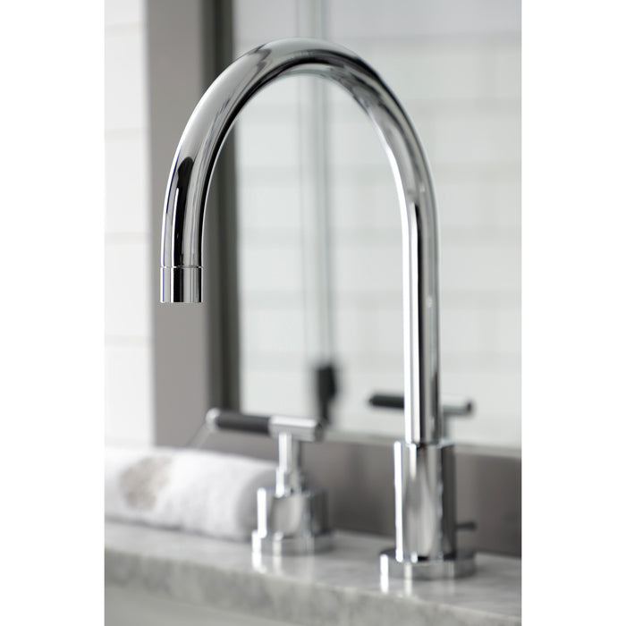 Kingston Sona KS8921CKL - Kaiser Two-Handle 3-Hole Deck Mount Widespread Bathroom Faucet with Brass Pop-Up, Polished Chrome