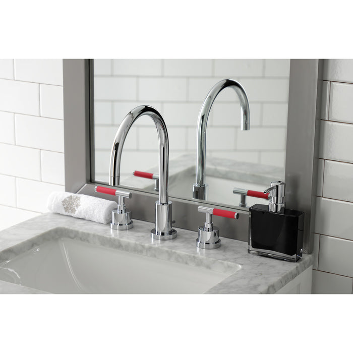 Kingston Sona KS8921CKL - Kaiser Two-Handle 3-Hole Deck Mount Widespread Bathroom Faucet with Brass Pop-Up, Polished Chrome