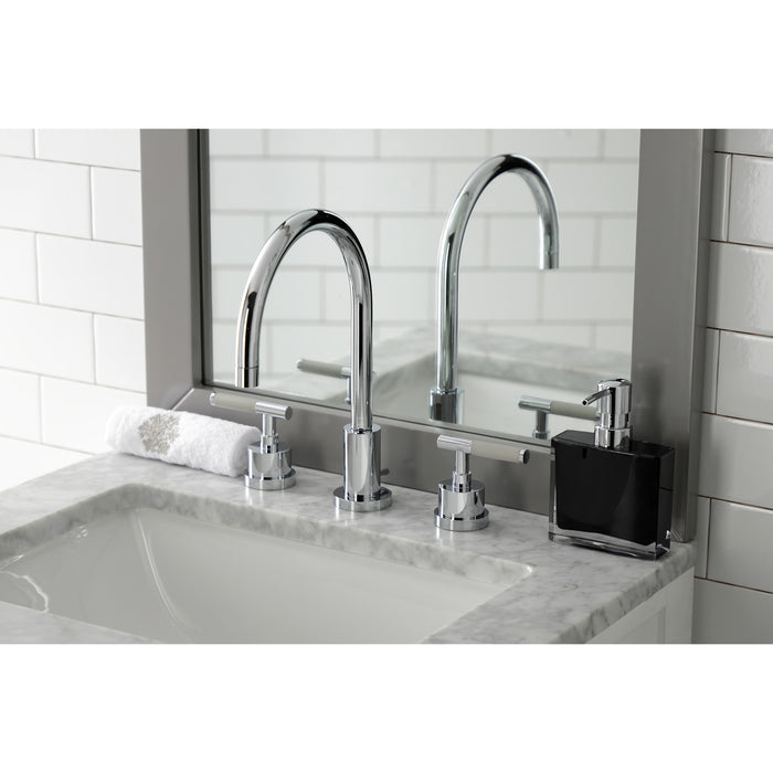 Kingston Sona KS8921CKL - Kaiser Two-Handle 3-Hole Deck Mount Widespread Bathroom Faucet with Brass Pop-Up, Polished Chrome