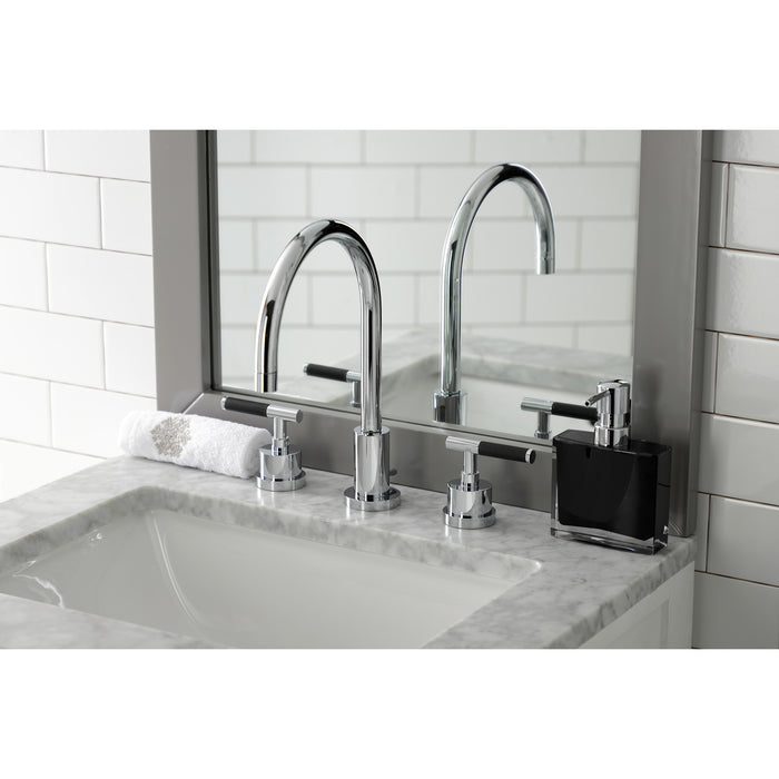 Kingston Sona KS8921CKL - Kaiser Two-Handle 3-Hole Deck Mount Widespread Bathroom Faucet with Brass Pop-Up, Polished Chrome