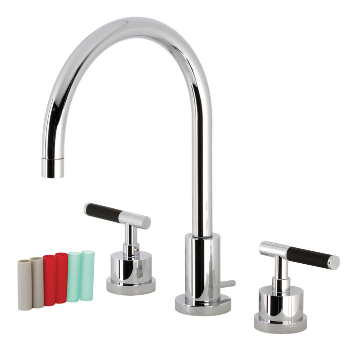 Kingston Sona KS8921CKL - Kaiser Two-Handle 3-Hole Deck Mount Widespread Bathroom Faucet with Brass Pop-Up, Polished Chrome