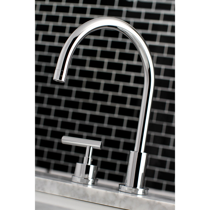 Kingston Sona KS8921CML - Manhattan Two-Handle 3-Hole Deck Mount Widespread Bathroom Faucet with Brass Pop-Up, Polished Chrome