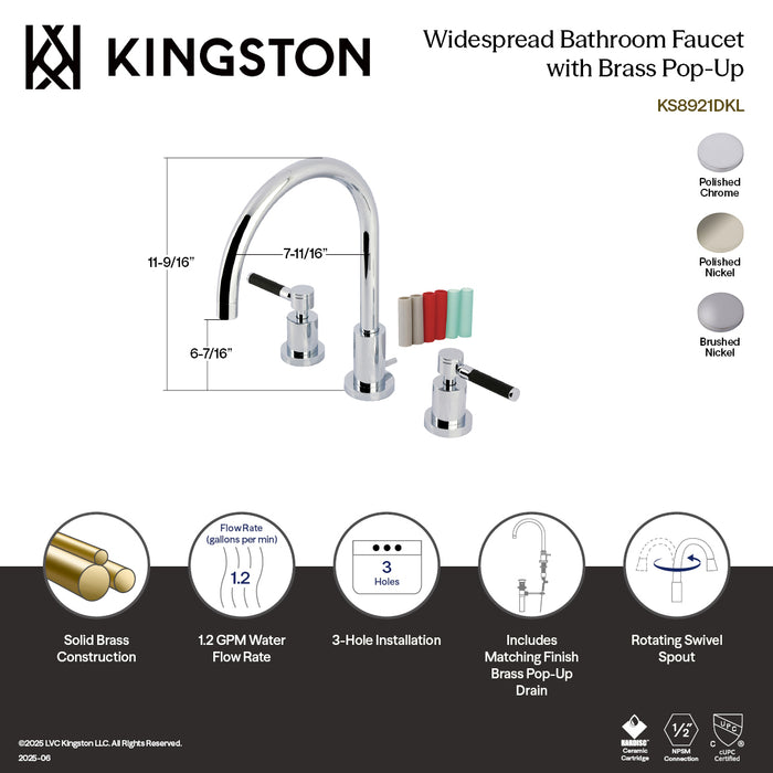 Kingston Sona KS8921DKL - Kaiser Two-Handle 3-Hole Deck Mount Widespread Bathroom Faucet with Brass Pop-Up, Polished Chrome