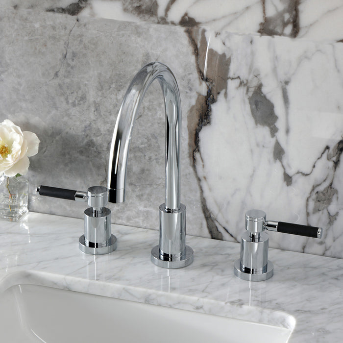 Kingston Sona KS8921DKL - Kaiser Two-Handle 3-Hole Deck Mount Widespread Bathroom Faucet with Brass Pop-Up, Polished Chrome