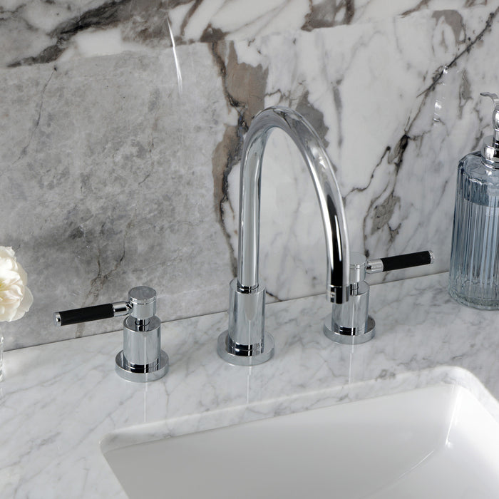 Kingston Sona KS8921DKL - Kaiser Two-Handle 3-Hole Deck Mount Widespread Bathroom Faucet with Brass Pop-Up, Polished Chrome