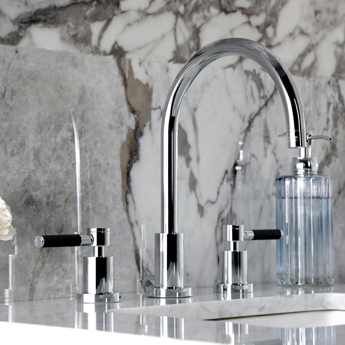 Kingston Sona KS8921DKL - Kaiser Two-Handle 3-Hole Deck Mount Widespread Bathroom Faucet with Brass Pop-Up, Polished Chrome