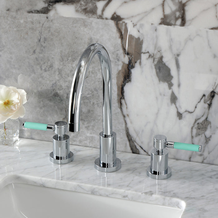 Kingston Sona KS8921DKL - Kaiser Two-Handle 3-Hole Deck Mount Widespread Bathroom Faucet with Brass Pop-Up, Polished Chrome